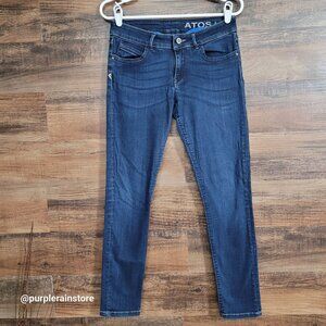 ATOS Lombardini Jeans 28 Skinny Mid Rise Rainbow Spell Out Dark Dark Wash